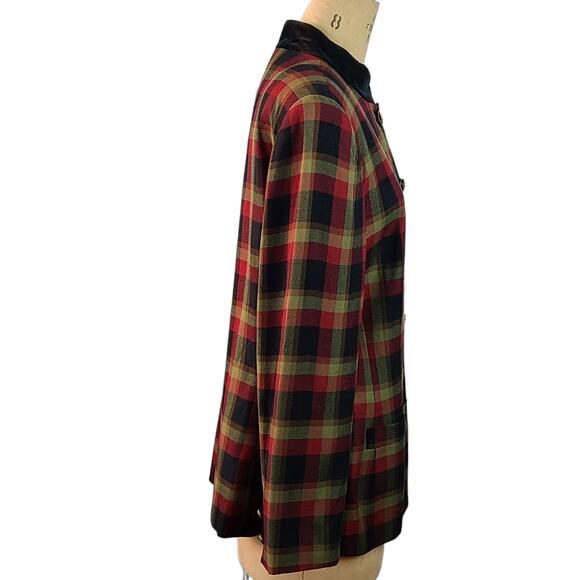 Vintage oversized shoulder pads red green black plaid blazer size 16 - Picture 4 of 9